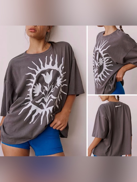 Free People Tops - NWOT Free People FP Movement Tackle Graphic Tee - washed black grey combo - XL